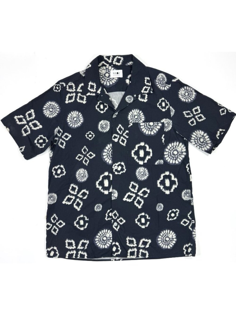 NN07 No Nationality Mens Julio Camp Shirt Size Medium Abstract Floral Print Navy